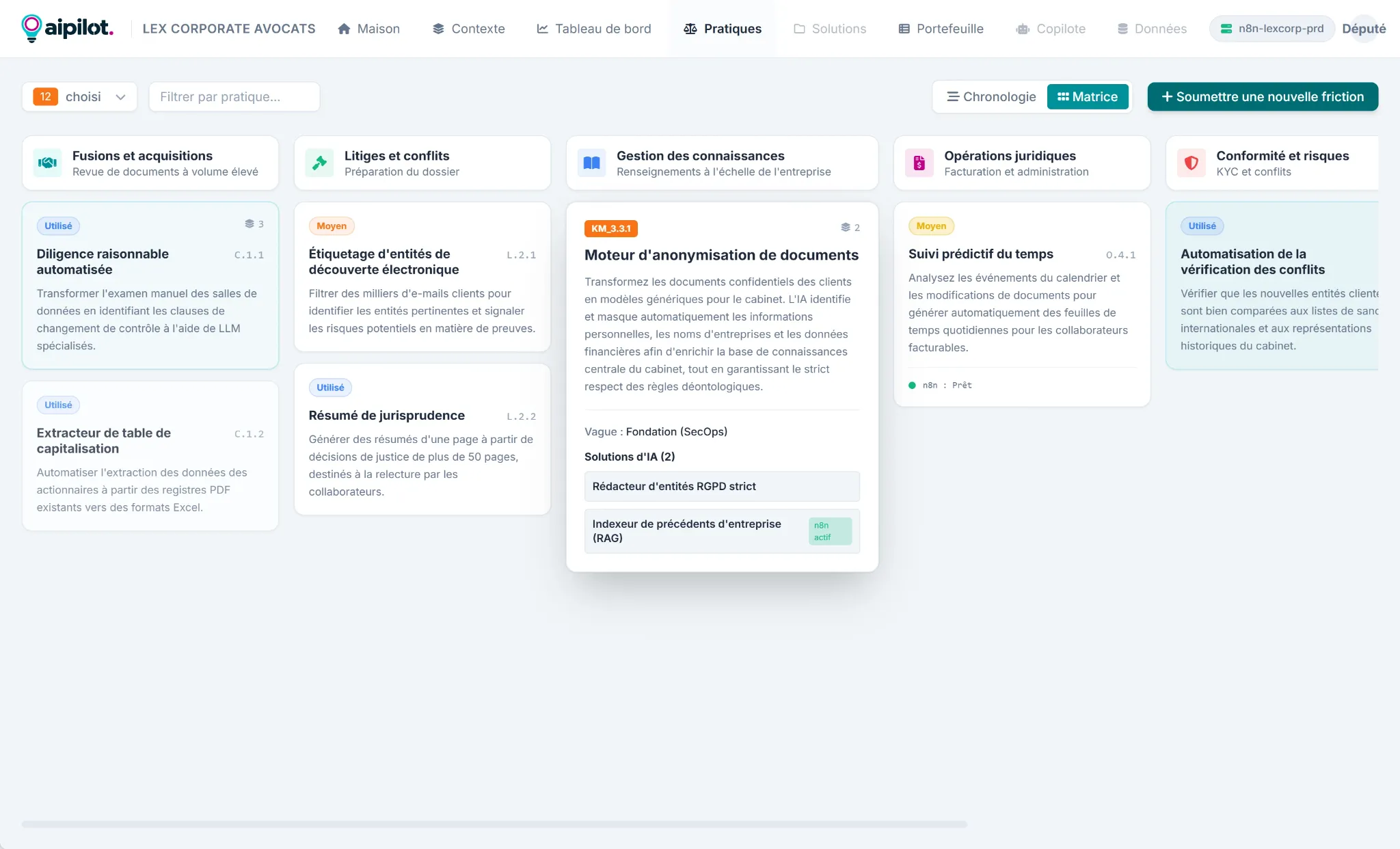 Vue aipilot Pratiques : frictions métier et cas d'usage candidats.